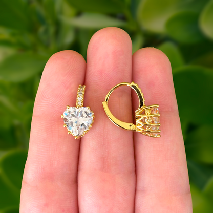 Aretes Arracada Zirconia de Corazón Chapa de Oro C611