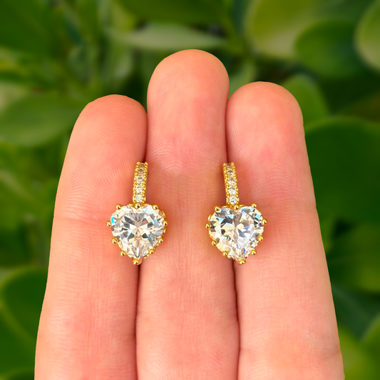 Aretes Arracada Zirconia de Corazón Chapa de Oro C611