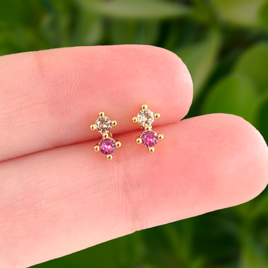 Aretes Piedritas Rosas Chapa de Oro   Az415