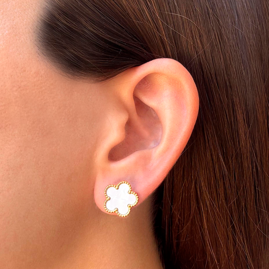 Aretes Trébol Blanco Acero Inoxidable 1L5