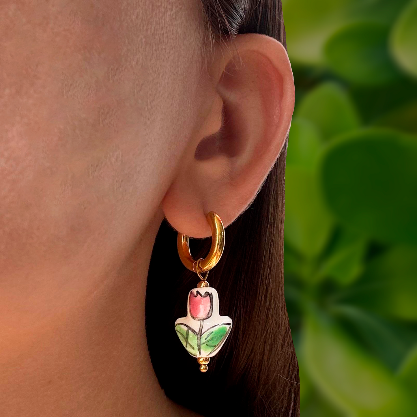 Aretes Flor Cerámica Acero Inoxidable 1W1