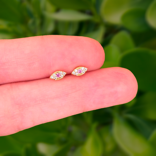 Aretes Ojo Rosa Chapa de Oro Az259