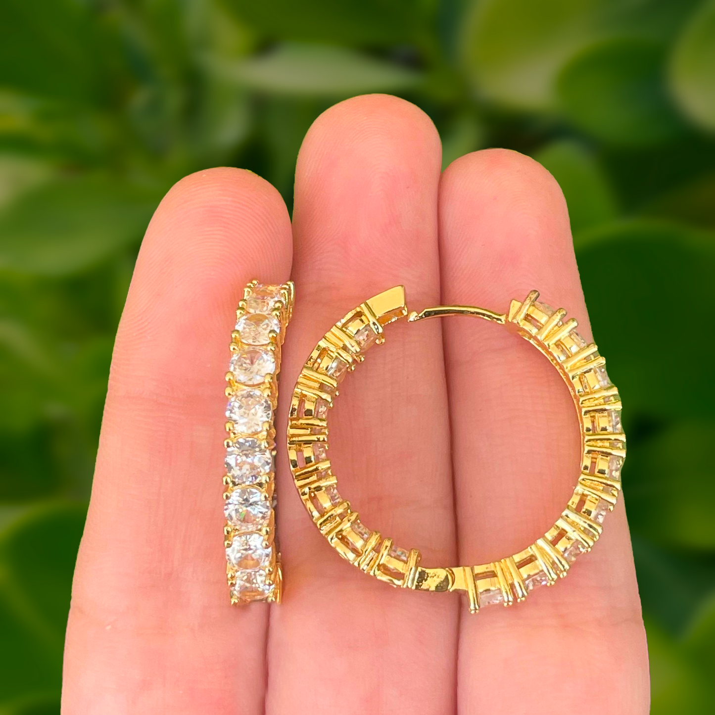 Aretes Arracada Grande Zirconias Chapa de Oro 1Q5