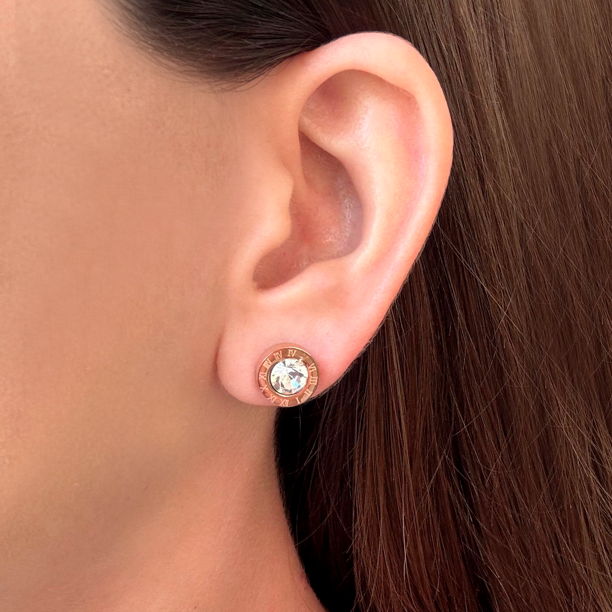 Aretes Oro Rosa con Zirconia Acero Inoxidable