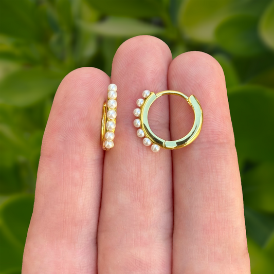 Aretes Arracada Dorada Perlitas Chapa de Oro Az293