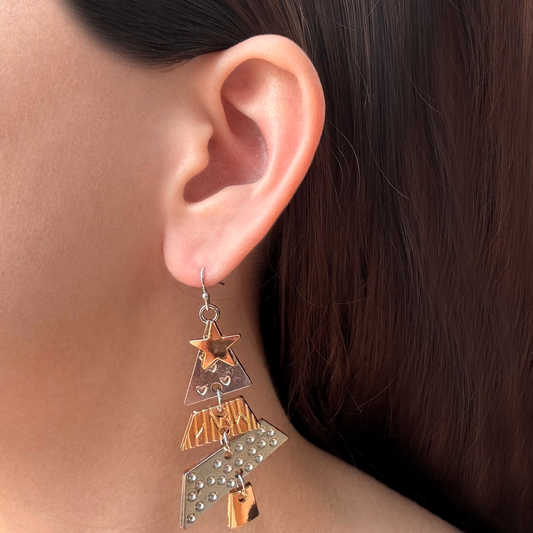 Aretes Árbol de Navidad Oro-Plata 1X6