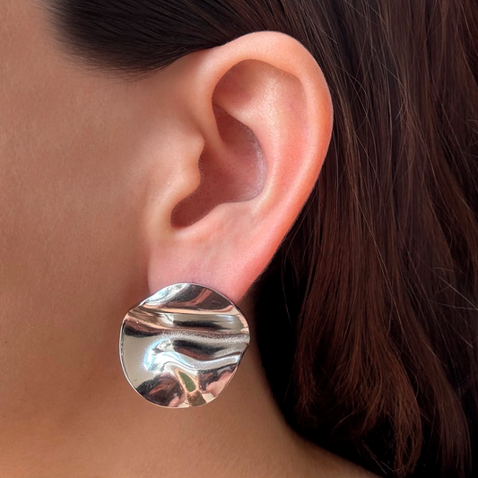 Aretes Cuadro Irregular Plateado Acero Inoxidable 1x7