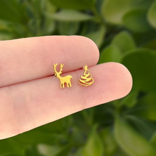 Aretes Mini Color Dorado Navidad Acero Inoxidable  3J3