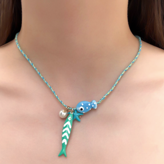 Collar de Hilo de Colores Aqua Peces y Estrella 2S6