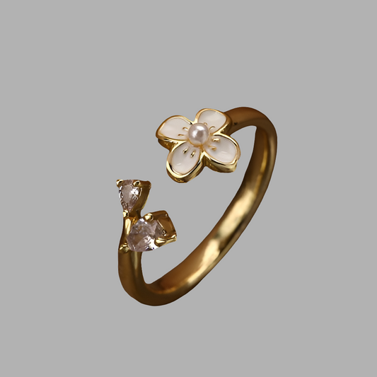 Anillo Dorado Flor Blanca Ajustable Chapa de Oro 1w6