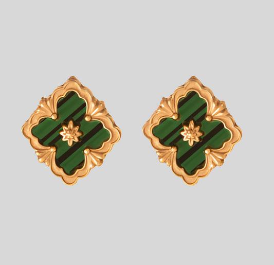 Aretes Trébol Verde Acero Inoxidable 1S3