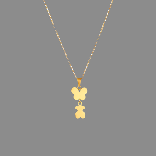 Collar Mariposa Oso Dorado Acero Inoxidable 1F8