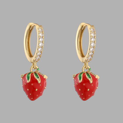 Aretes Arracada Dorada Fresas Chapa de Oro 2Y5