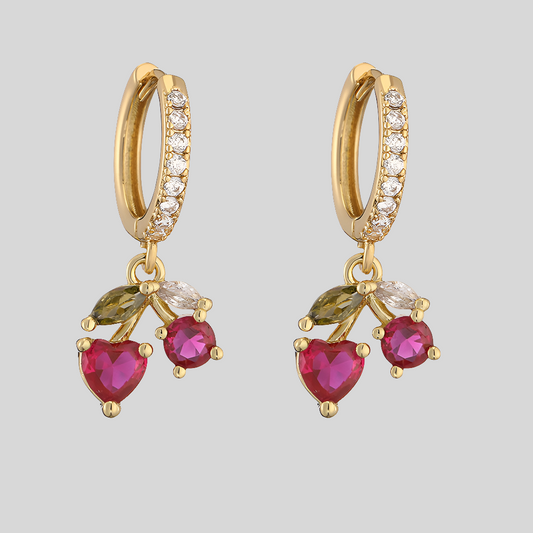 Aretes Arracada Dorada Cerezas Chapa de Oro 2Q1