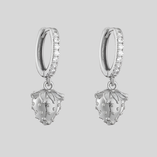 Aretes Arracada Fresa Plateada Chapa de Oro 2G6