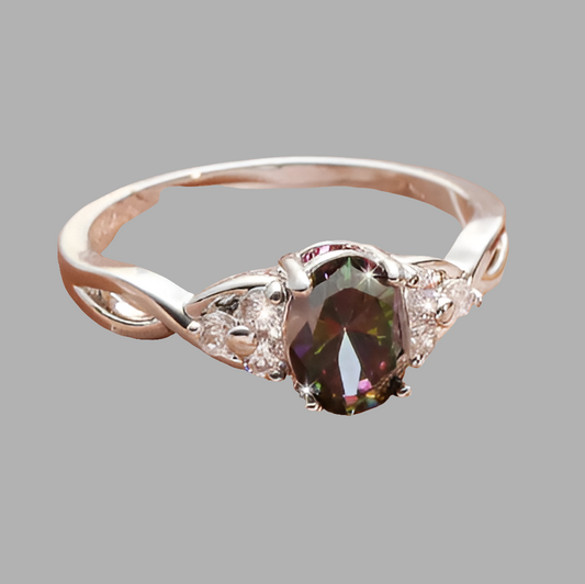 Anillo Plateado TornaSol #7  Chapa de Oro C692