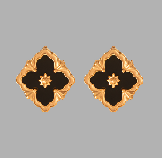 Aretes Trébol Negro Acero Inoxidable 2K4