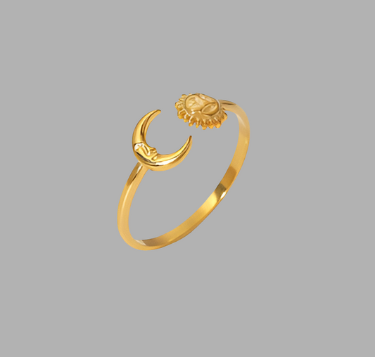 Anillo Dorado Luna Sol Acero Inoxidable  1xx4