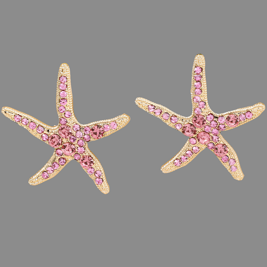 Aretes Estrella de Mar Cristales Rosas  1B4