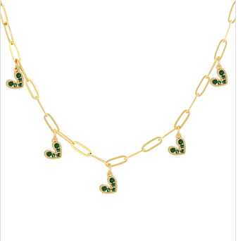Collar Corazones Verdes Chapa de Oro  2E5