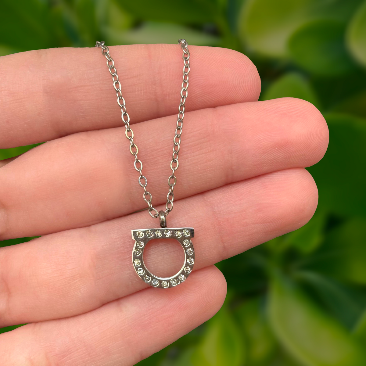 Collar Plateado Semi Zirconias Circulo Acero Inoxidable