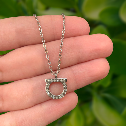 Collar Plateado Semi Zirconias Circulo Acero Inoxidable