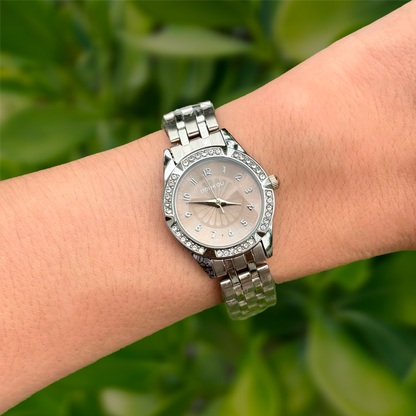 Reloj Plateado Ocre Zirconias Mujer R32