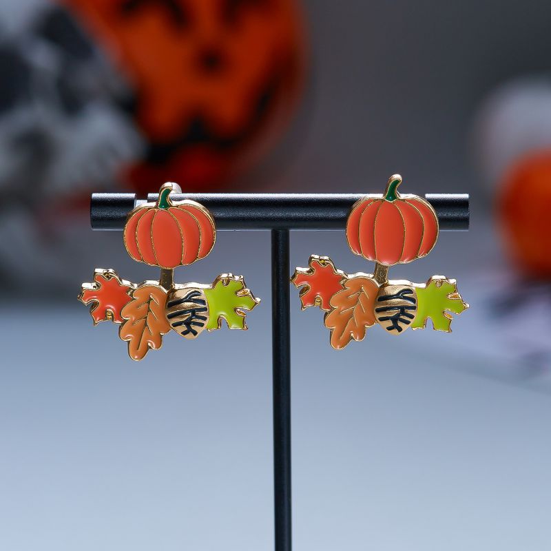 Aretes Dorados Calabaza con Hojas