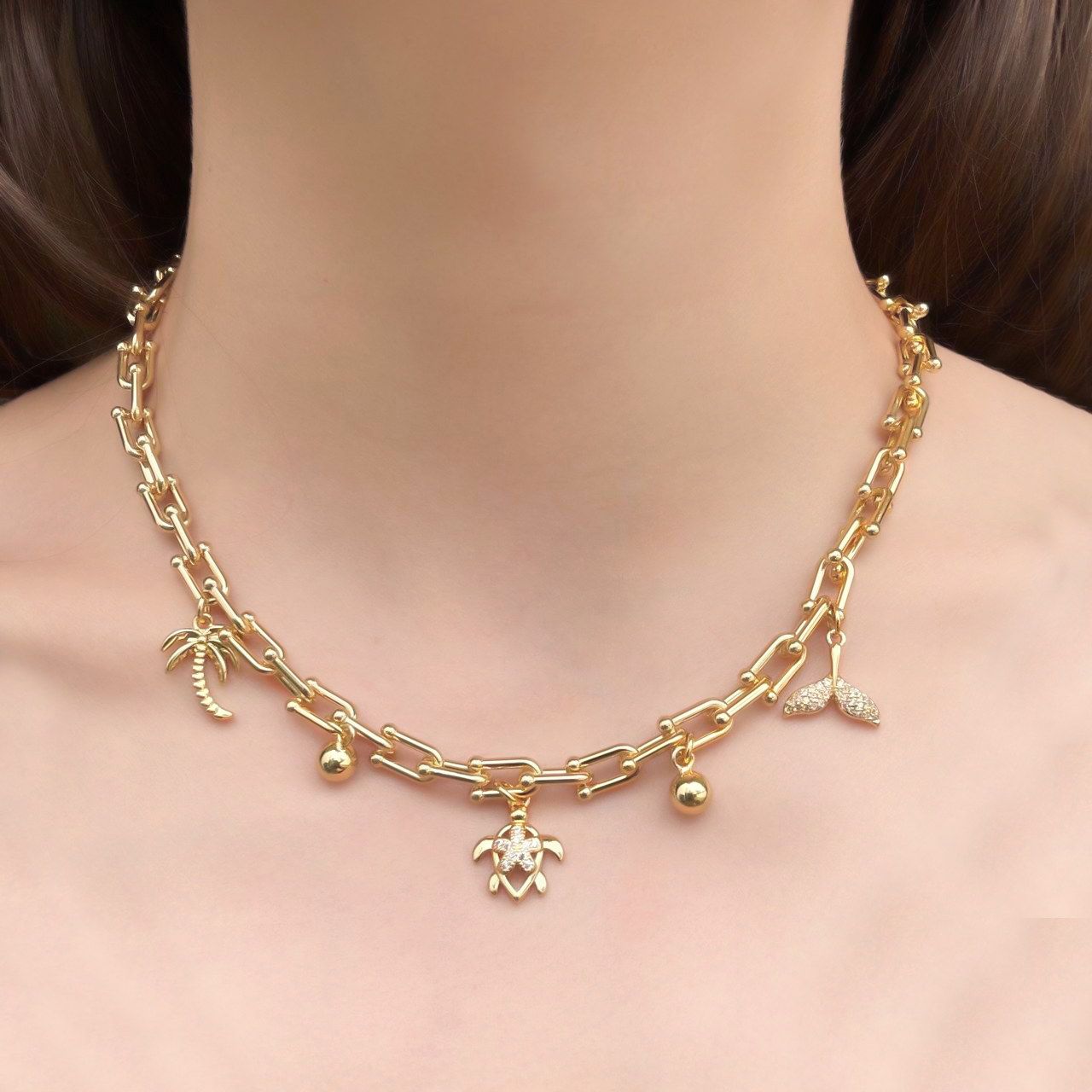 Collar Charms de Verano Dorados Chapa de Oro 1G2