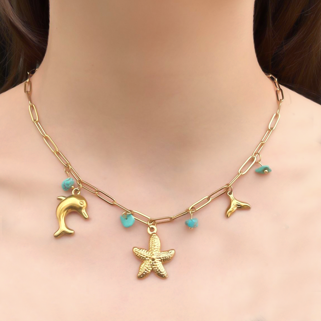 Collar Charms Turquesa  Acero Inoxidable 2G1