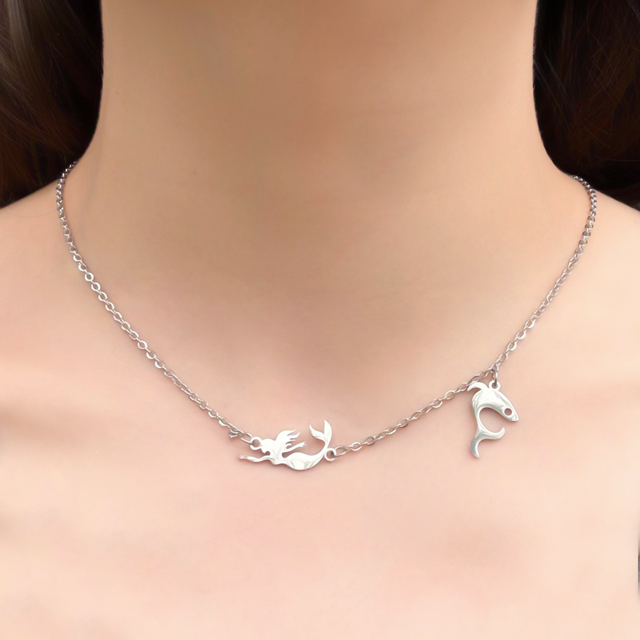 Collar Plateado Sirena Acero Inoxidable 3H2