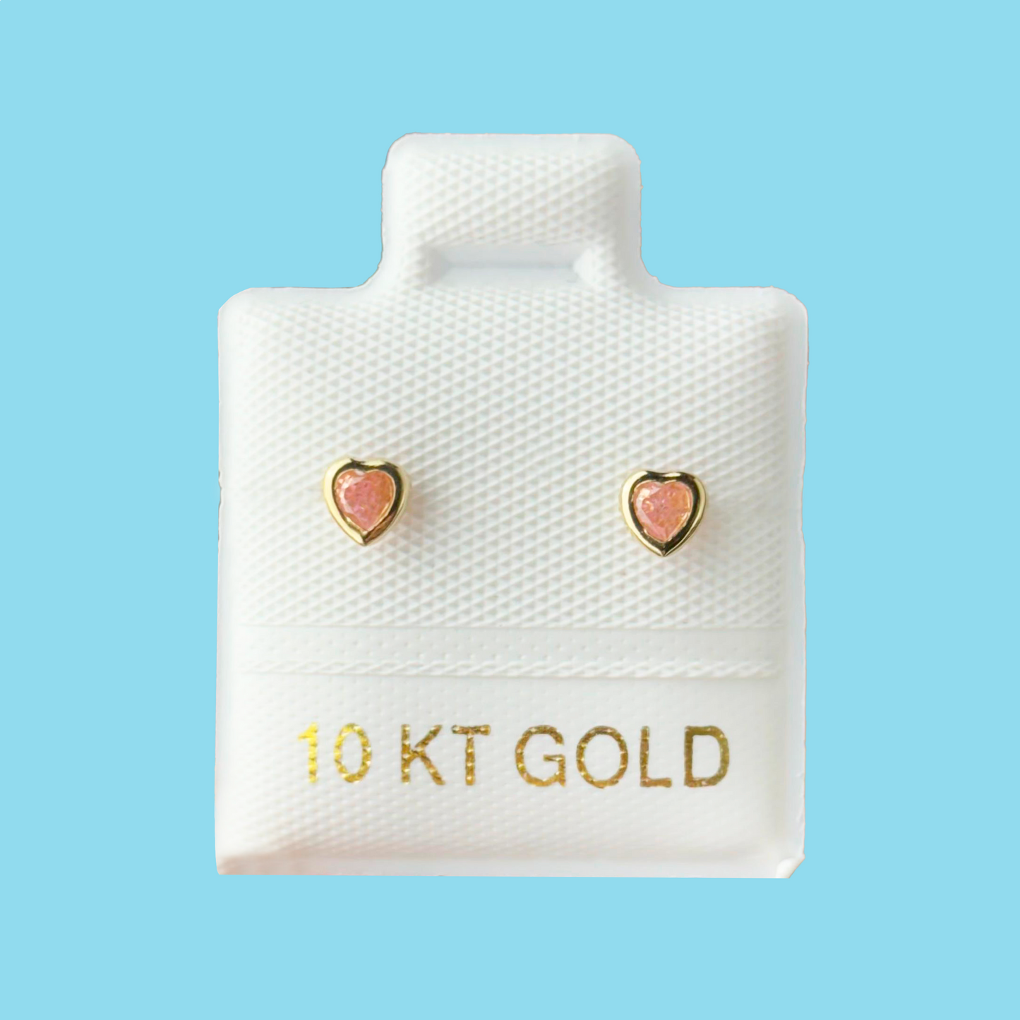 Broqueles Oro 10K Corazón Zirconia Rosa Az73