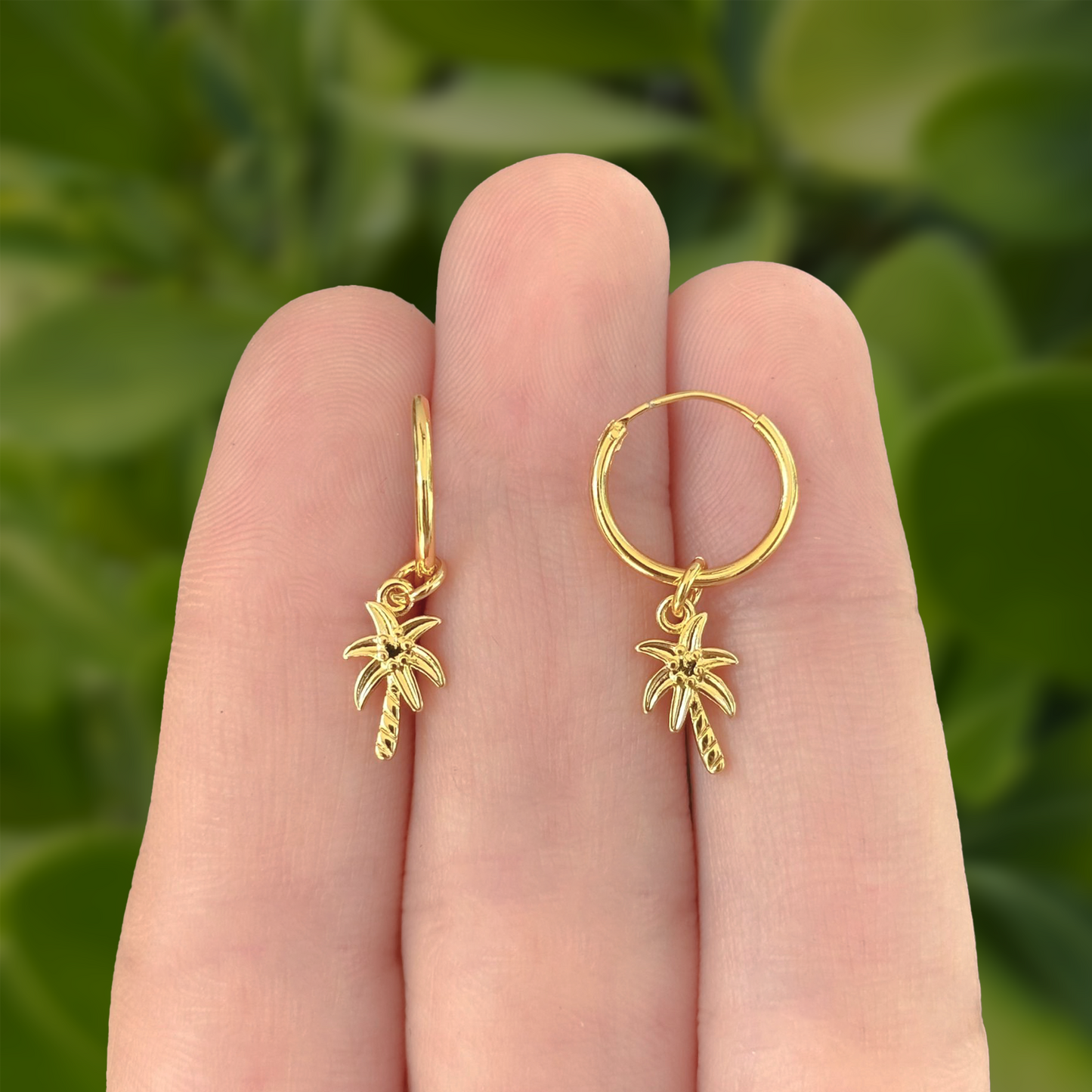 Aretes Arracada Palmera Dorada Chapa de Oro Az206