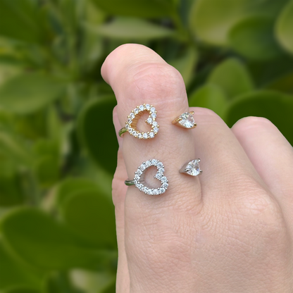 Anillo Dorado Corazón Zirconias Ajustable Chapa de Oro Az153