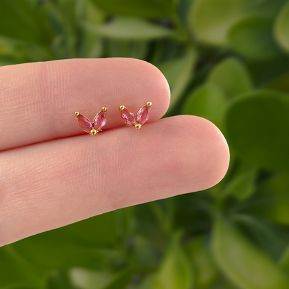 Aretes Corazón Rosa Chapa de Oro Az102