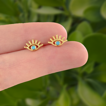 Aretes Ojo Azul Chapa de Oro 18K Az311