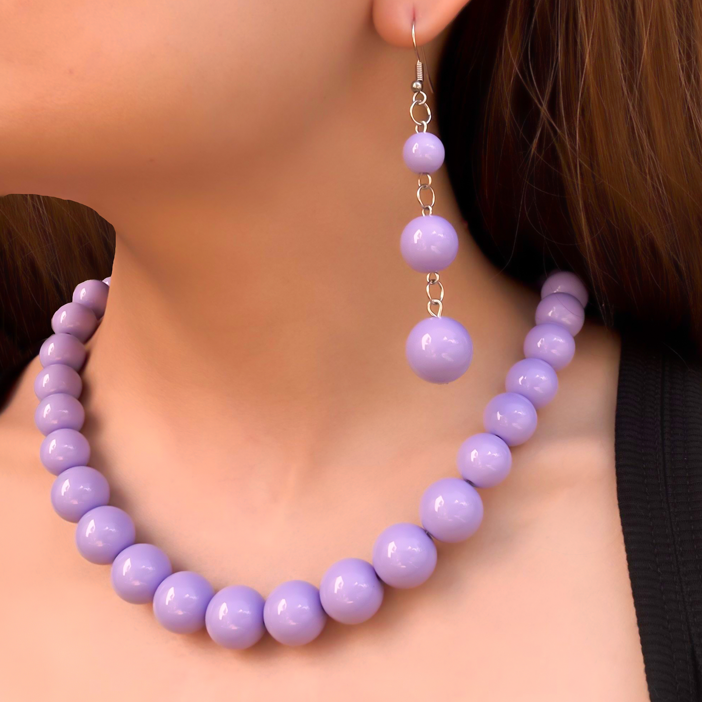 Collar y Aretes Bolas Lila 2BB4