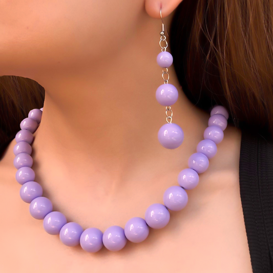 Collar y Aretes Bolas Lila 2BB4