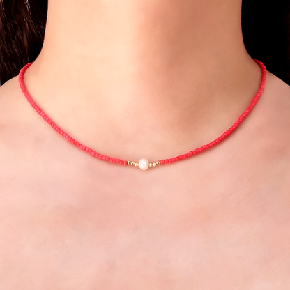 Collar Cuentas Blancas con Perla 1X6