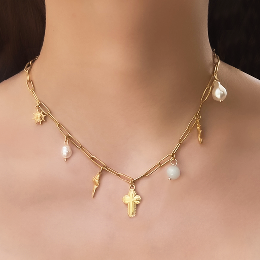 Collar Charms Cruz de Verano Dorado Acero Inoxidable 1Z6