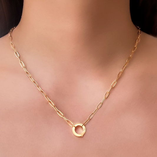 Collar Cadena Dorado Aro con Clip Acero Inoxidable 1Y6