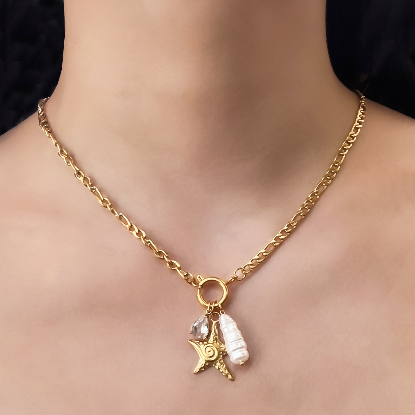Collar Estrella de Mar con Perla Acero Inoxidable 3H1