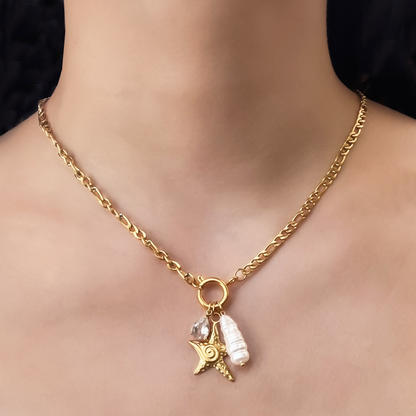 Collar Estrella de Mar con Perla Acero Inoxidable 3H1