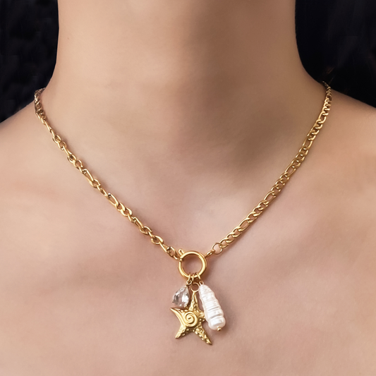 Collar Estrella de Mar con Perla Acero Inoxidable 3H1