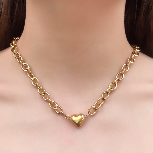 Collar Dorado Cadena Corazón Acero Inoxidable  1T7