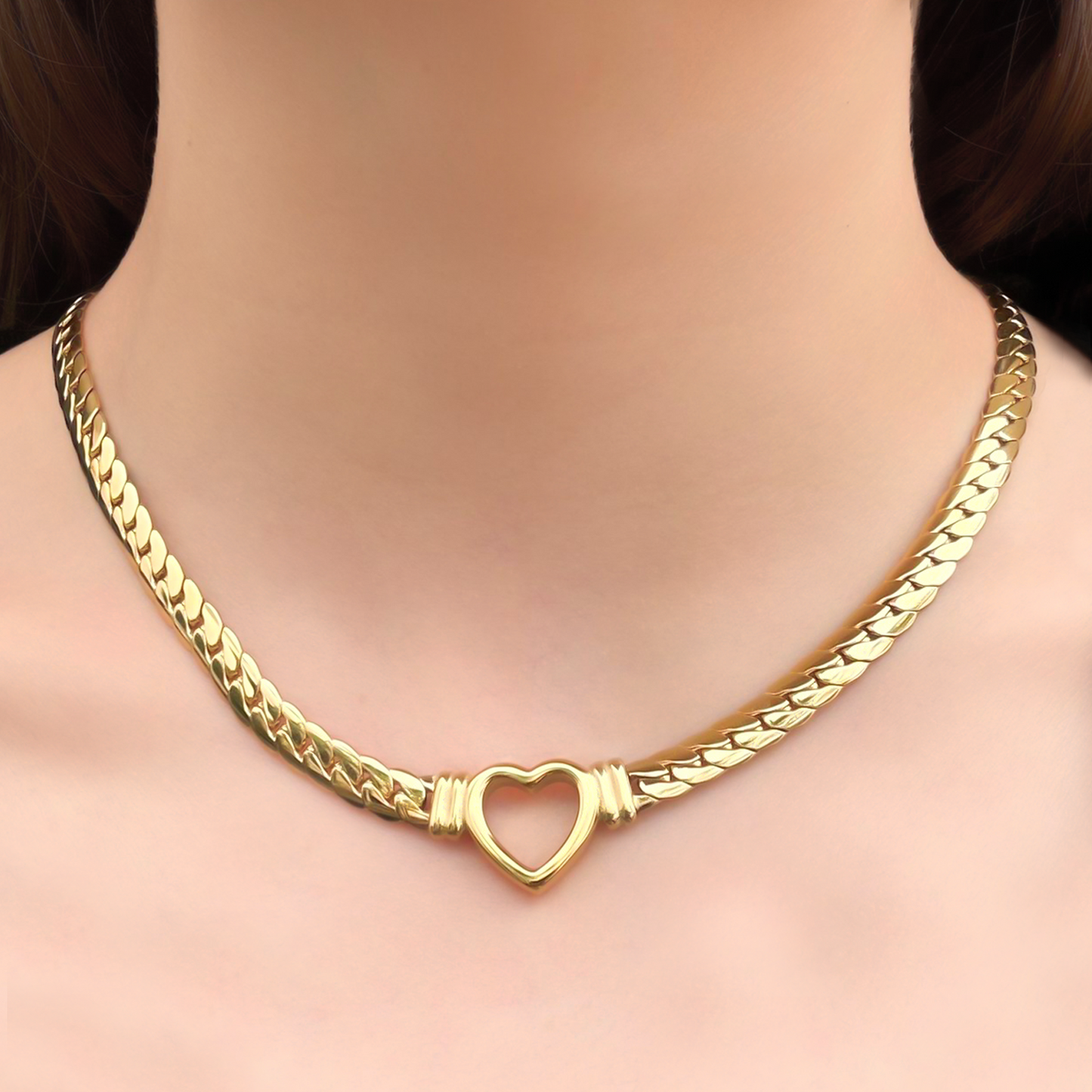 Collar Cadena Corazón Dorado Acero Inoxidable  2BB9