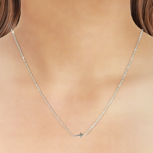 Collar Cruz Acostada Plateada