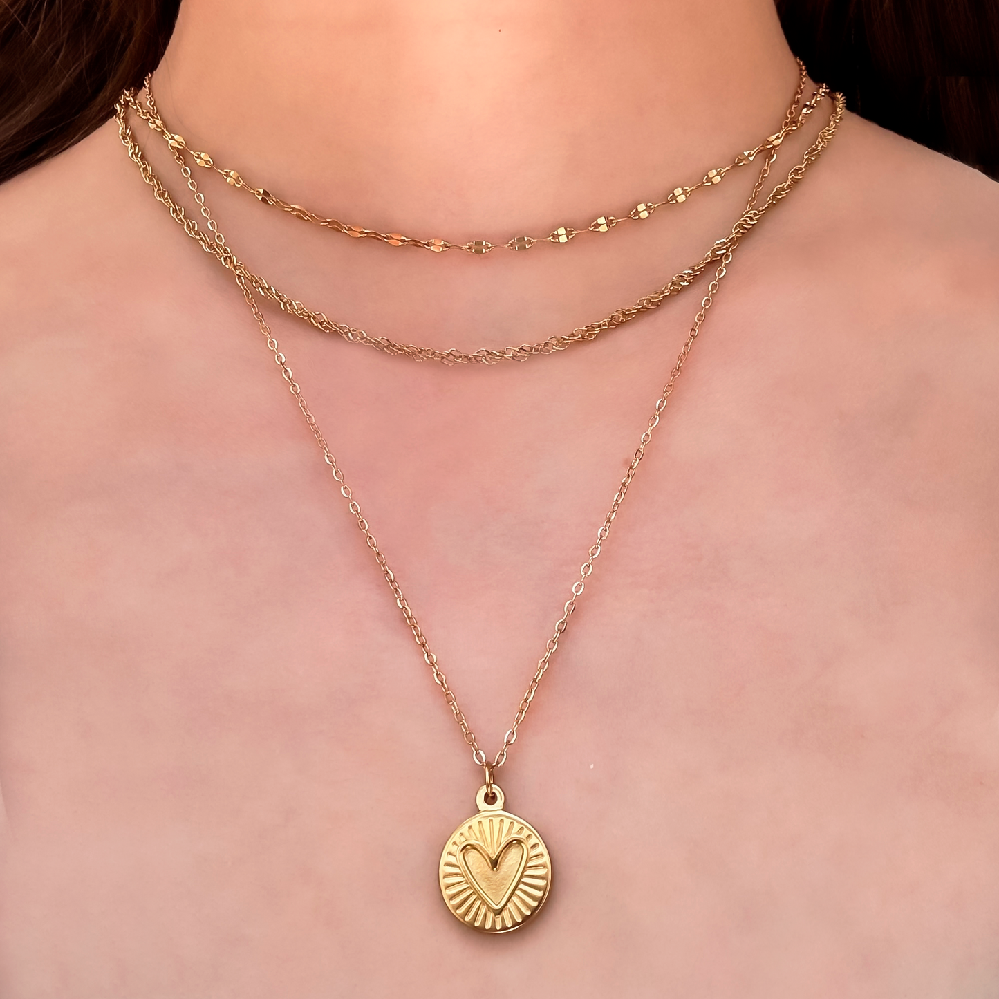 Collar Layer Dorado Corazon Acero Inoxidable 1C2