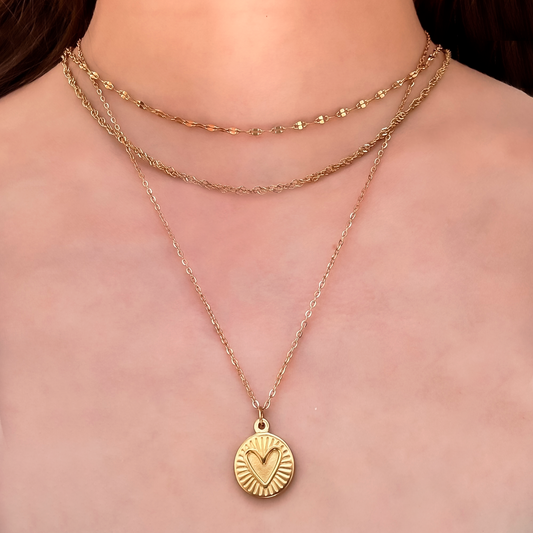 Collar Layer Dorado Corazon Acero Inoxidable 1C2
