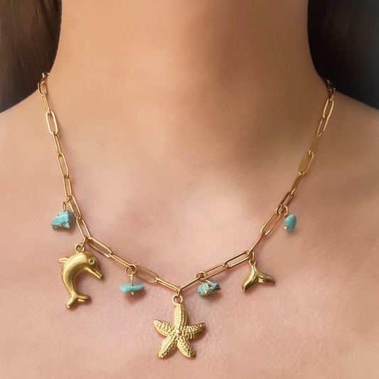 Collar Charms Turquesa  Acero Inoxidable 2C3